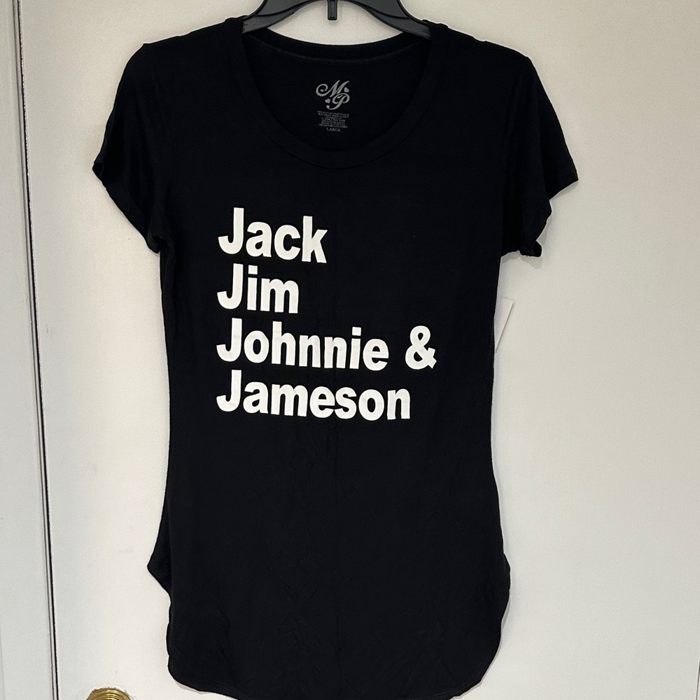Black Graphic Tee with Bold White Text